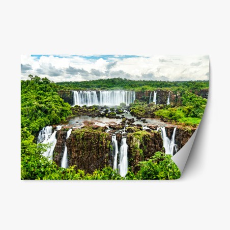 Repositionierbarer Aufkleber panorama des üppigen grünen wasserfalls – Wallnifity®