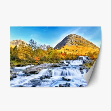 Repositionierbarer Aufkleber goldener herbstwasserfall – Wallnifity®