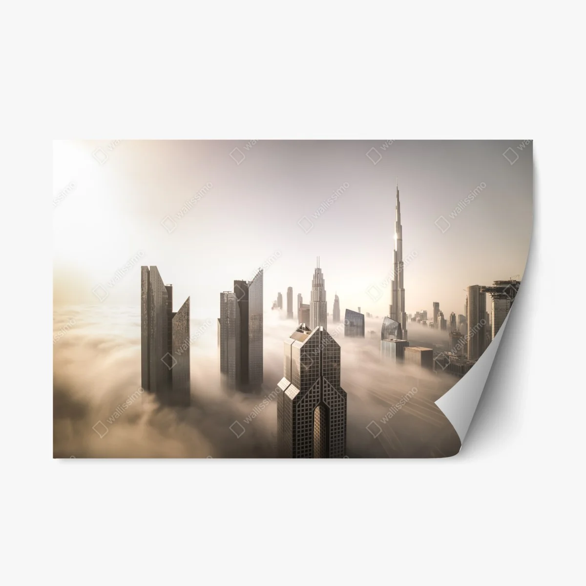 Repositionierbarer Aufkleber neblige Dubai skyline über den wolken – Wallnifity® Repositionierbarer Aufkleber neblige Dubai skyline über den wolken – Wallnifity®