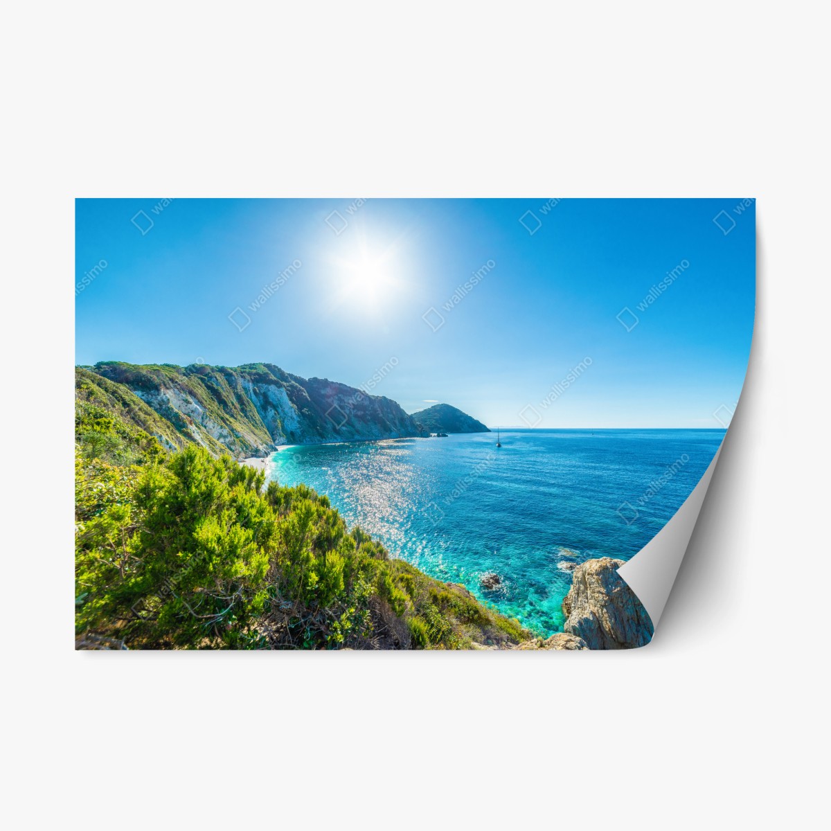 Repositionierbarer Aufkleber sonnige panoramaansicht des strands Sansone, Elba – Wallnifity®