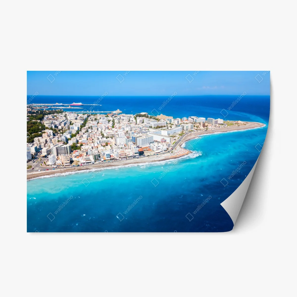 Repositionierbarer Aufkleber luftpanorama der küste von Rhodos – Wallnifity® Repositionierbarer Aufkleber luftpanorama der küste von Rhodos – Wallnifity®