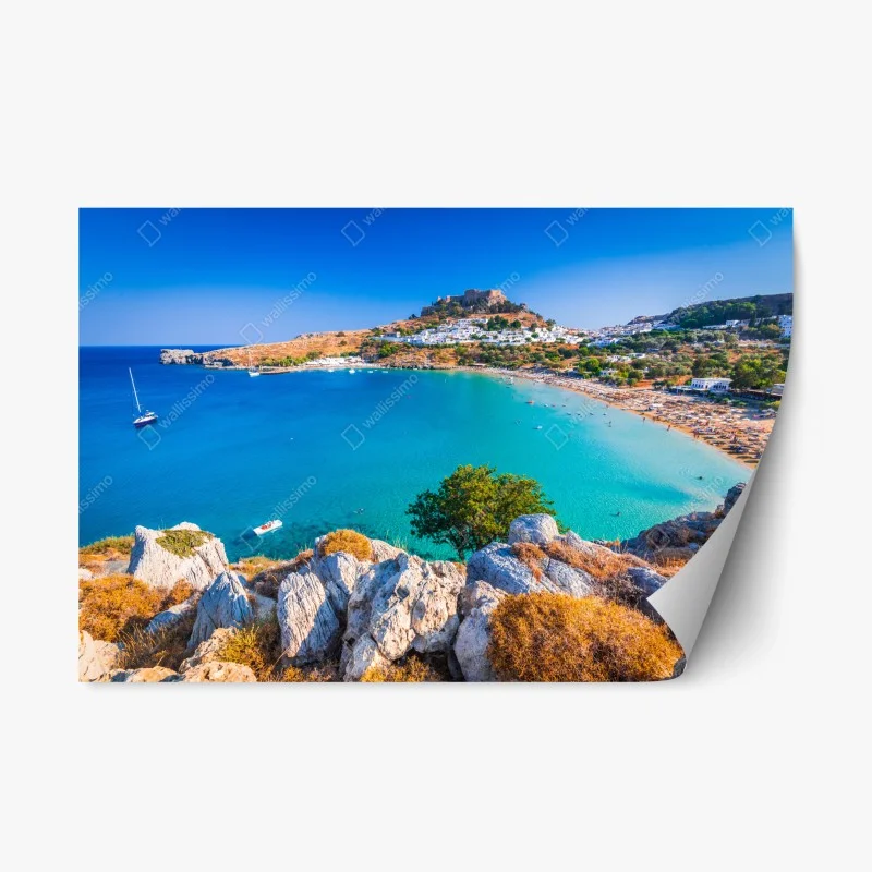 Repositionierbarer Aufkleber türkisbucht in Lindos, Rhodos