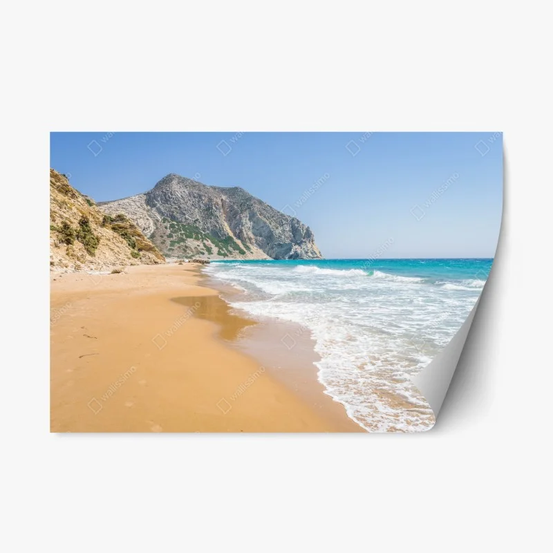 Repositionierbarer Aufkleber sonniger türkisfarbener strand mit klippen