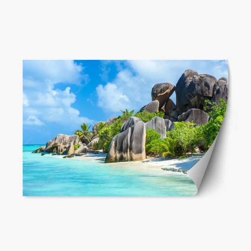 Repositionierbarer Aufkleber strand Anse Source d'Argent, La Digue