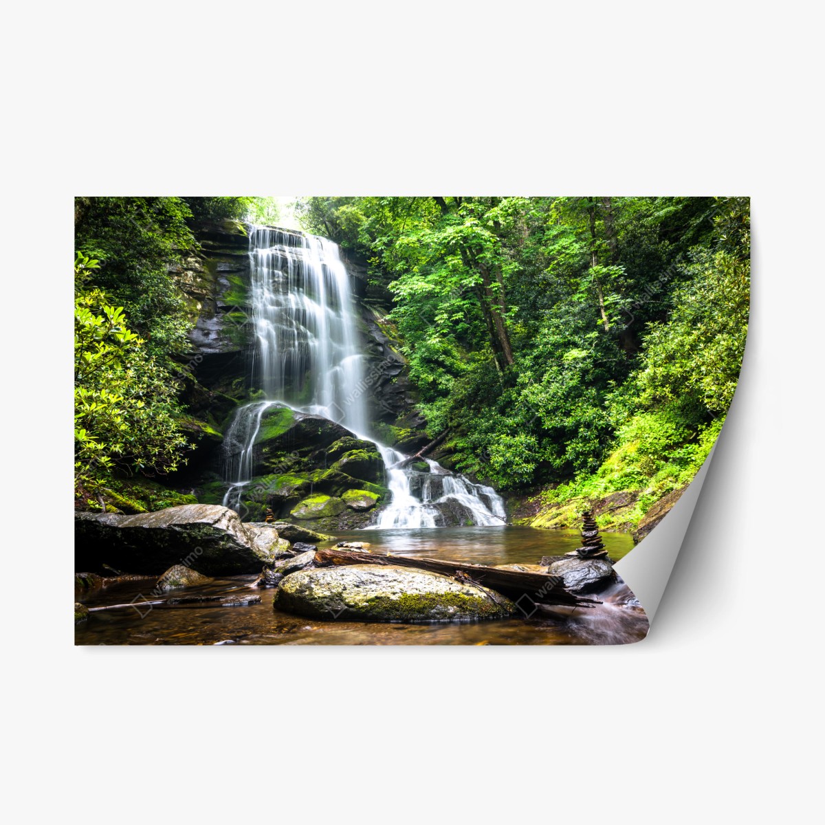 Repositionierbarer Aufkleber ruhiger wasserfall im wald – Wallnifity®