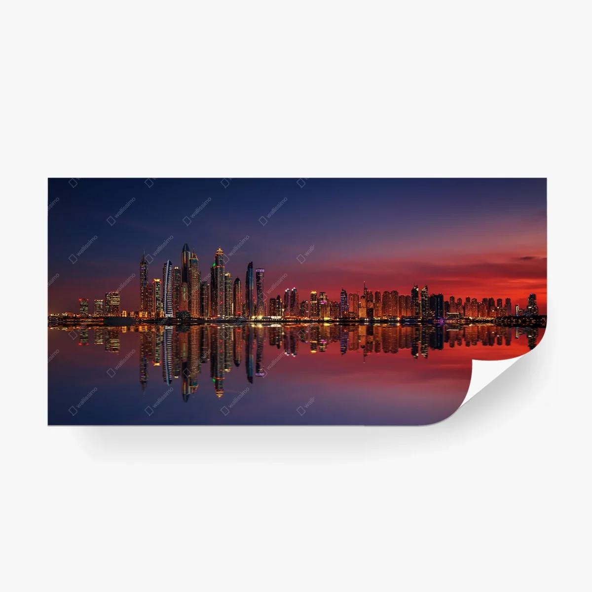 Fototapete stadtpanorama bei sonnenuntergang mit spiegelung – Wallnifity®