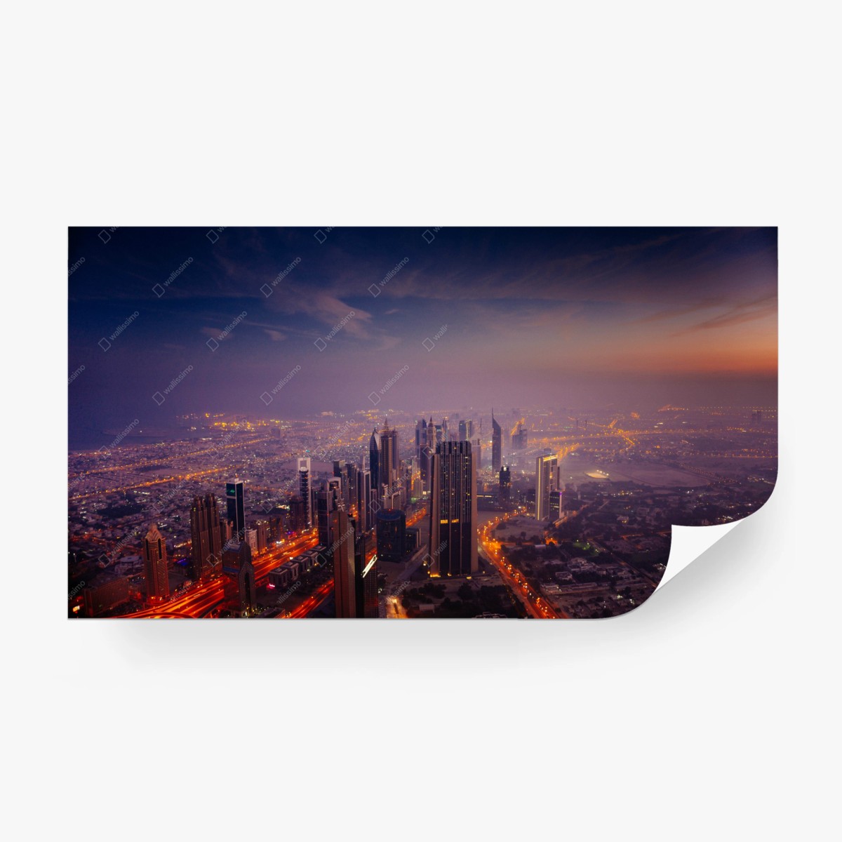 Fototapete abendliche stadtskyline mit leuchtenden lichtern – Wallnifity®