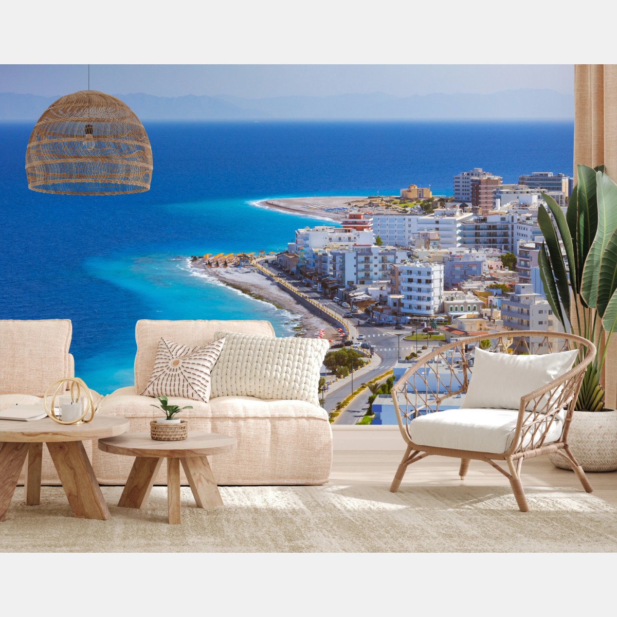 Fototapete Elli strand, Rhodos küstenpanorama – Wallnifity®