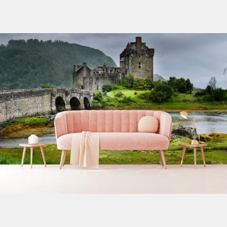 Fototapete mittelalterliches schloss an einer steinbrücke – Wallnifity®