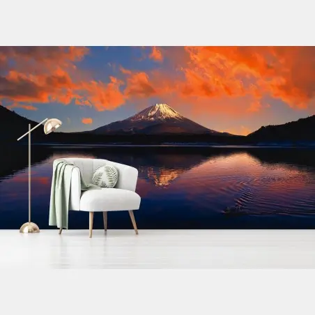 Fototapete friedlicher bergsonnenuntergang über dem see – Wallnifity®