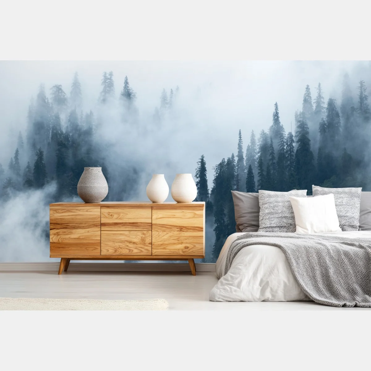Fototapete nebliger kiefernwald – Wallnifity® Fototapete nebliger kiefernwald – Wallnifity®