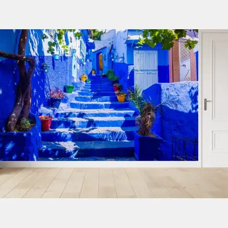 Fototapete blaue treppen in Chefchaouen, Marokko – Wallnifity®