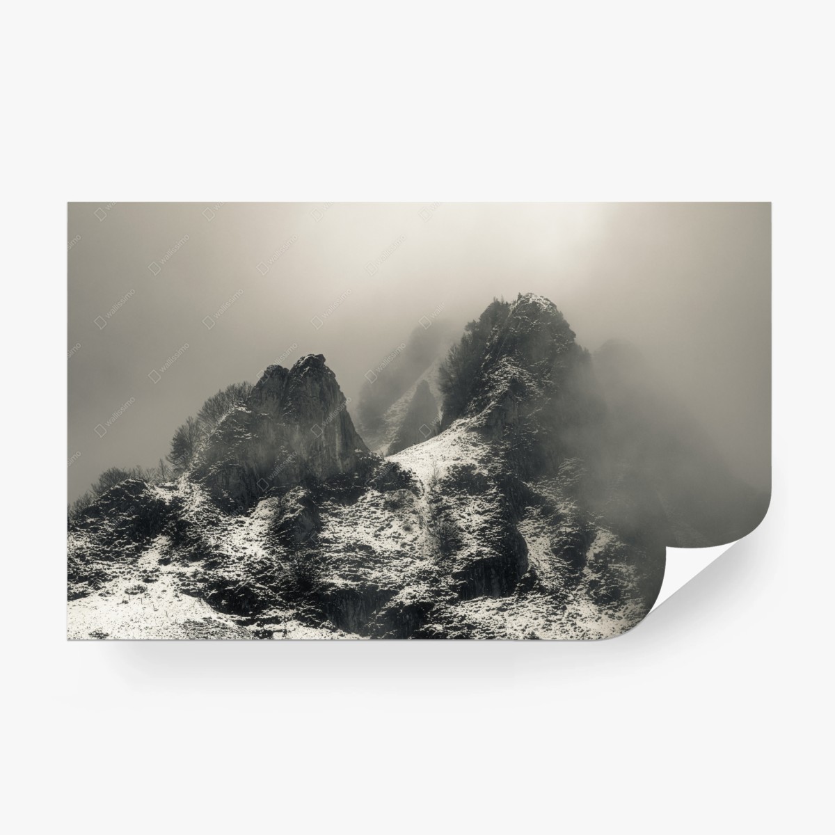 Fototapete neblige verschneite berggipfel – Wallnifity®