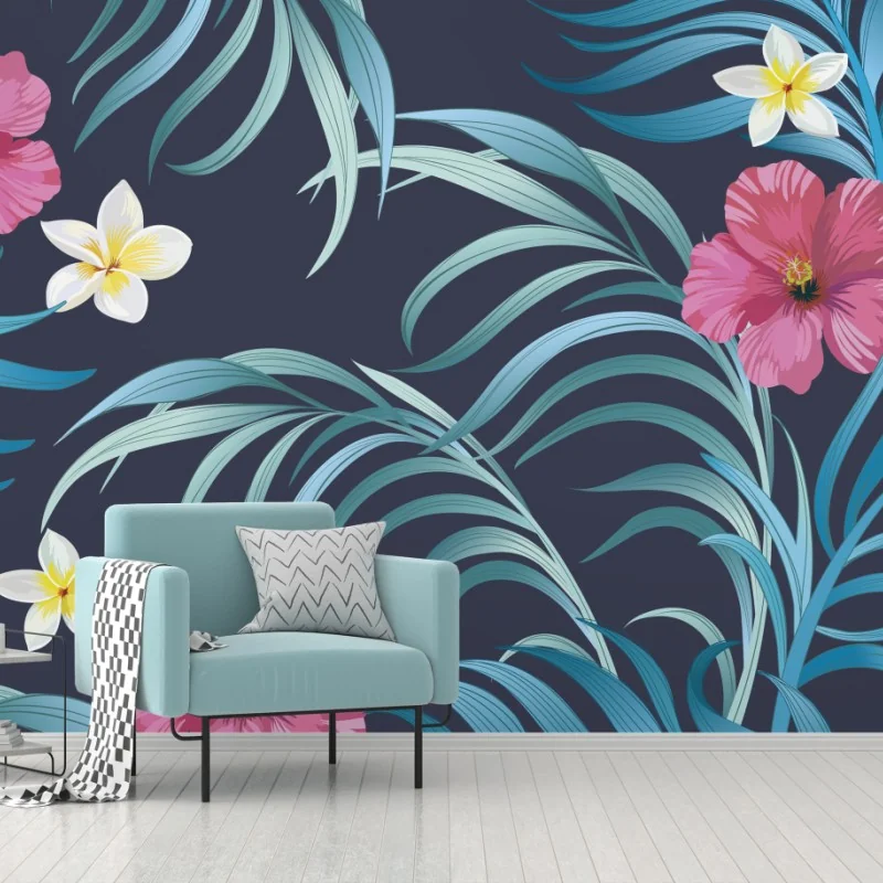 Fototapete tropisches hibiskus- und plumeria-motiv