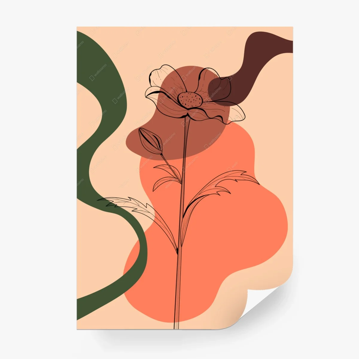 Fototapete abstrakte korallenblume in linienzeichnung – Wallnifity®