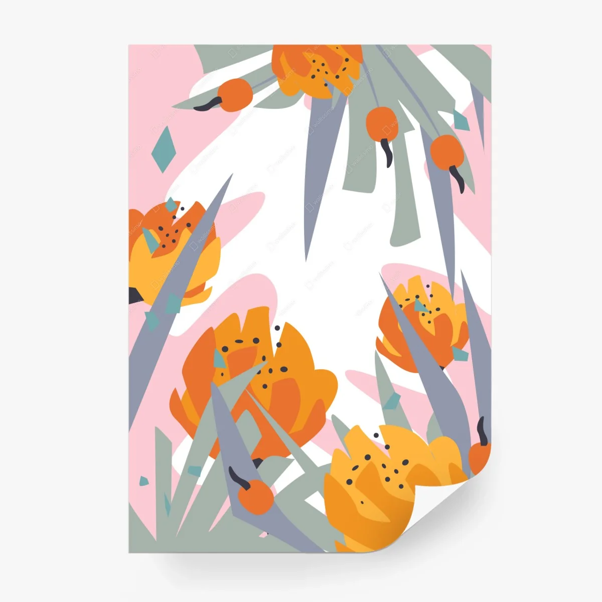 Fototapete moderner abstrakter floraler entwurf in orange – Wallnifity®