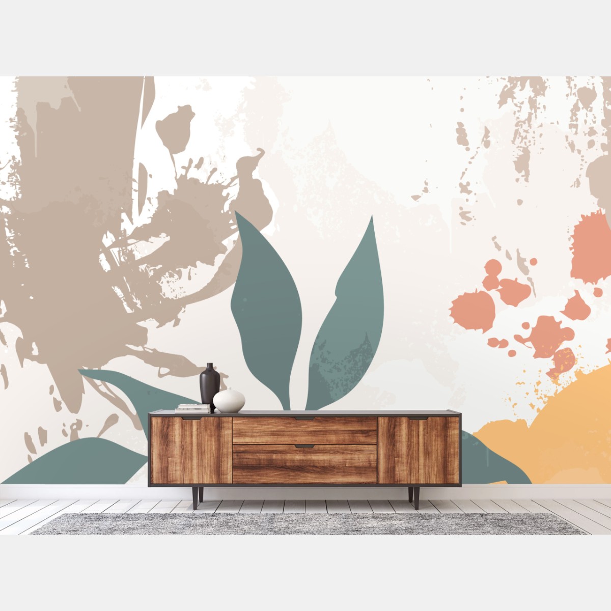 Fototapete zarter botanischer blattdruck – Wallnifity®