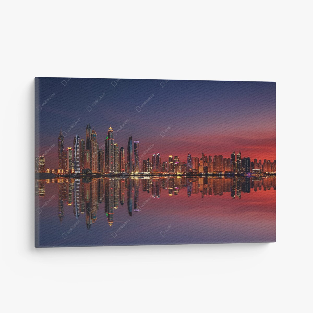 Leinwandbild stadtpanorama bei sonnenuntergang mit spiegelung – Wallnifity®