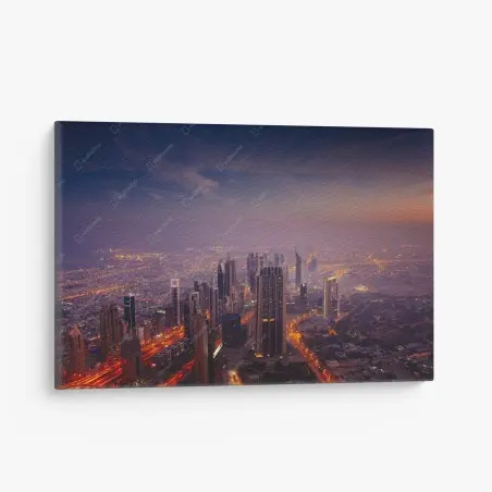 Leinwandbild abendliche stadtskyline mit leuchtenden lichtern – Wallnifity®