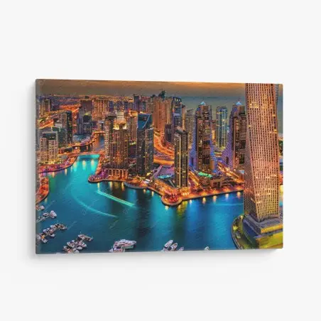 Leinwandbild lebendige Dubai marina skyline bei dämmerung – Wallnifity®