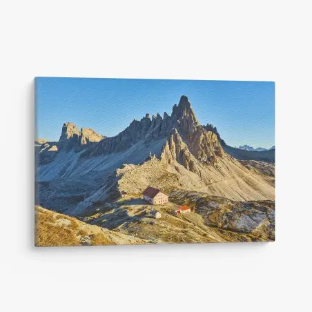 Leinwandbild goldene Alpen mit berghütte – Wallnifity®