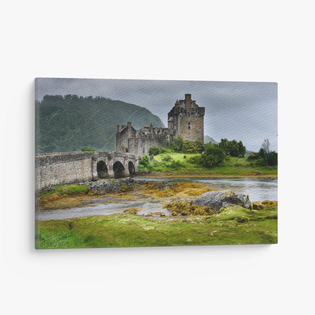 Leinwandbild mittelalterliches schloss an einer steinbrücke – Wallnifity®