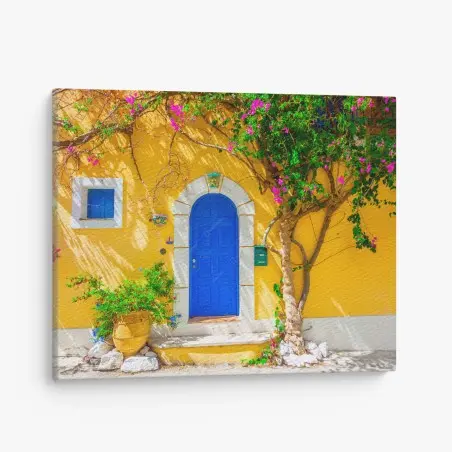 Leinwandbild leuchtend blaue tür in Assos, Kefalonia – Wallnifity®