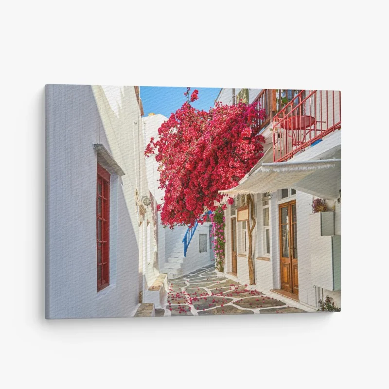 Leinwandbild sonnige mediterrane gasse mit bougainvillea – Wallnifity®