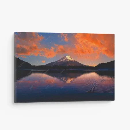 Leinwandbild friedlicher bergsonnenuntergang über dem see – Wallnifity®