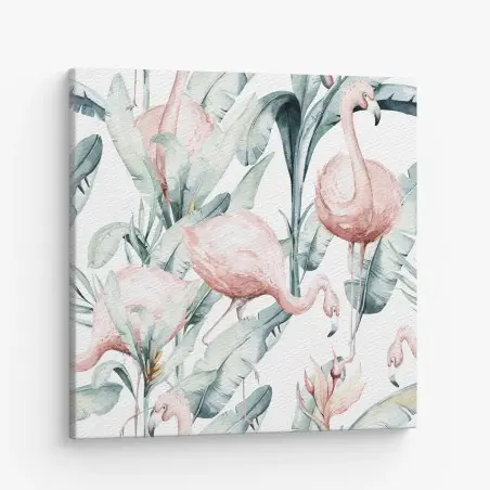 Leinwandbild aquarell flamingos tropisches muster – Wallnifity®