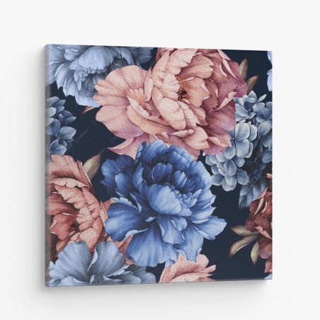Leinwandbild aquarell pfingstrosen auf tiefblauem hintergrund – Wallnifity®