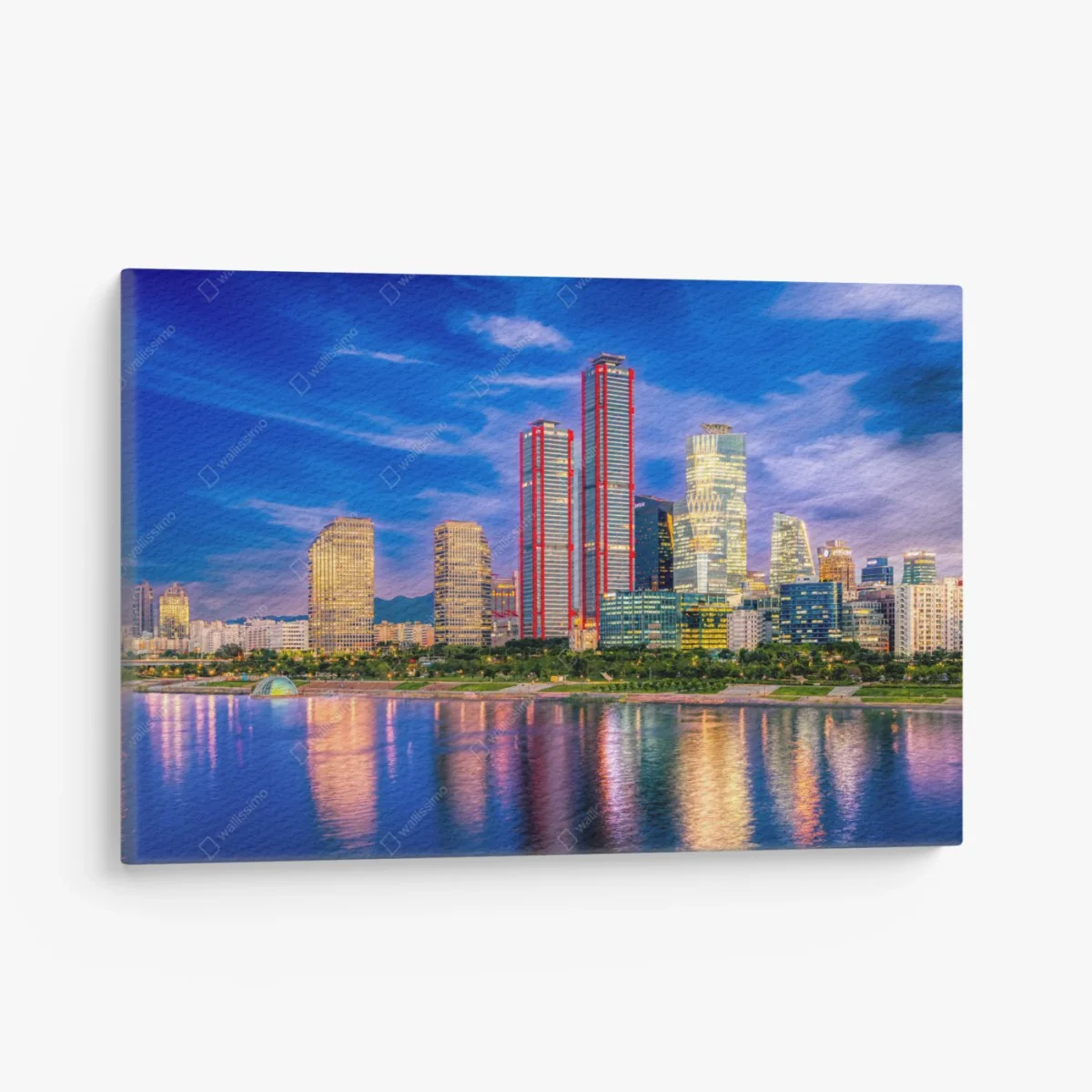 Leinwandbild lebendige stadtskyline bei dämmerung – Wallnifity® Leinwandbild lebendige stadtskyline bei dämmerung – Wallnifity®