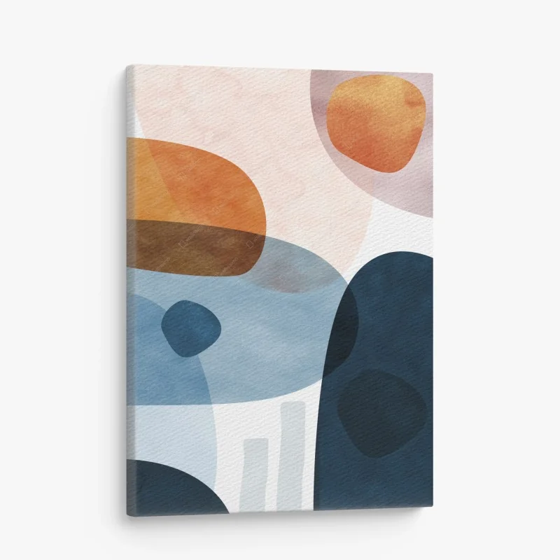 Leinwandbild organische aquarellformen in blau und orange