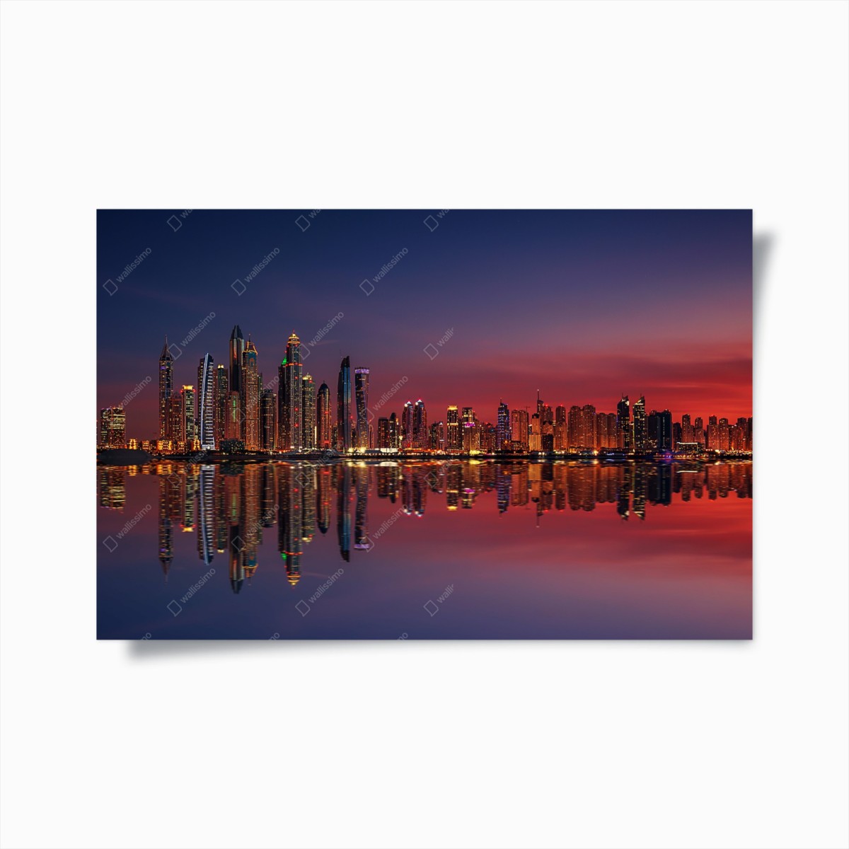 Poster stadtpanorama bei sonnenuntergang mit spiegelung – Wallnifity® Poster stadtpanorama bei sonnenuntergang mit spiegelung – Wallnifity®