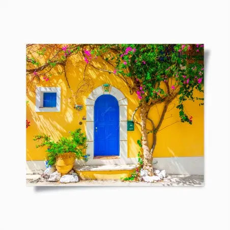 Poster leuchtend blaue tür in Assos, Kefalonia – Wallnifity®