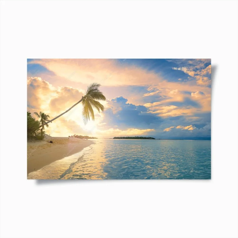 Poster Malediven tropischer sonnenuntergang mit palmensilhouette – Wallnifity®