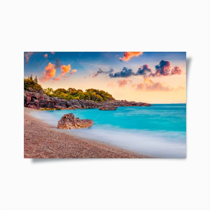 Poster wundervoller sonnenaufgang an der Apelistra Beach, Himare – Wallnifity®