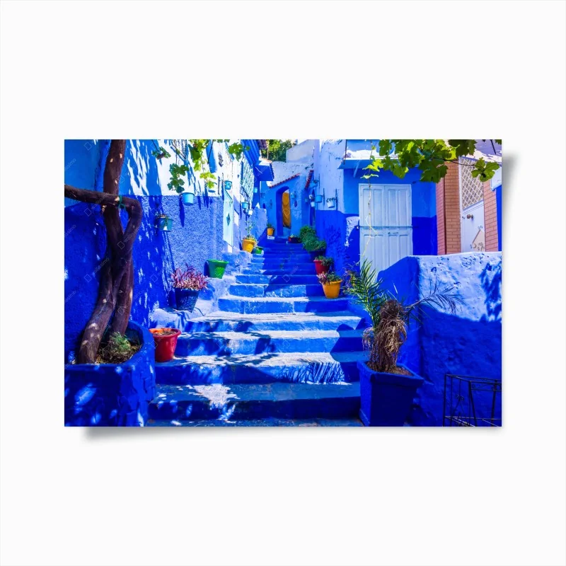 Poster blaue treppen in Chefchaouen, Marokko