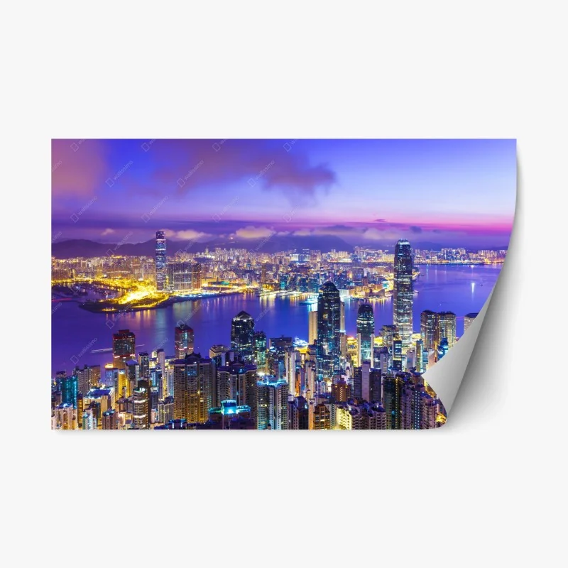 Repositionierbarer Aufkleber Hong Kong skyline in der dämmerung
