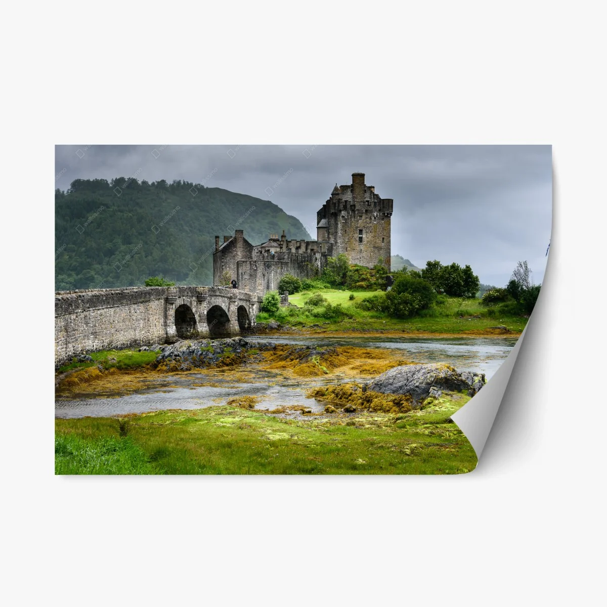 Repositionierbarer Aufkleber mittelalterliches schloss an einer steinbrücke – Wallnifity® Repositionierbarer Aufkleber mittelalterliches schloss an einer steinbrücke – Wallnifity®