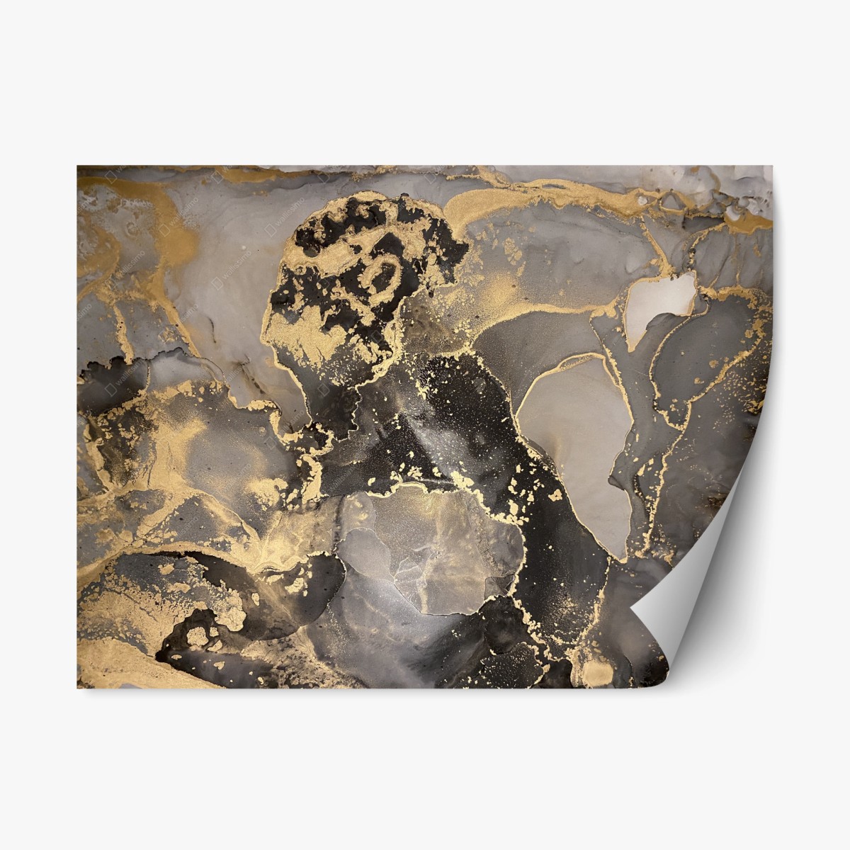 Repositionierbarer Aufkleber gold-schwarze abstrakte marmorierte komposition – Wallnifity® Repositionierbarer Aufkleber gold-schwarze abstrakte marmorierte komposition – Wallnifity®