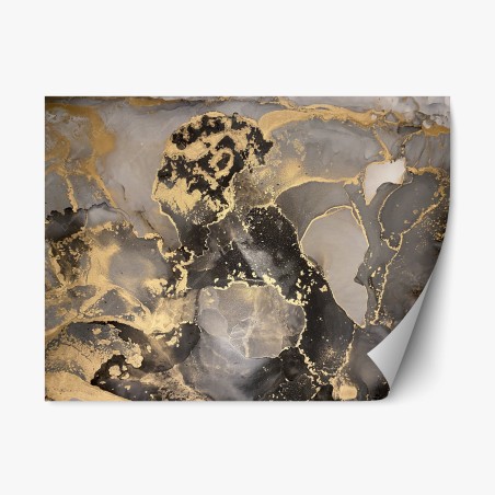 Repositionierbarer Aufkleber gold-schwarze abstrakte marmorierte komposition – Wallnifity®