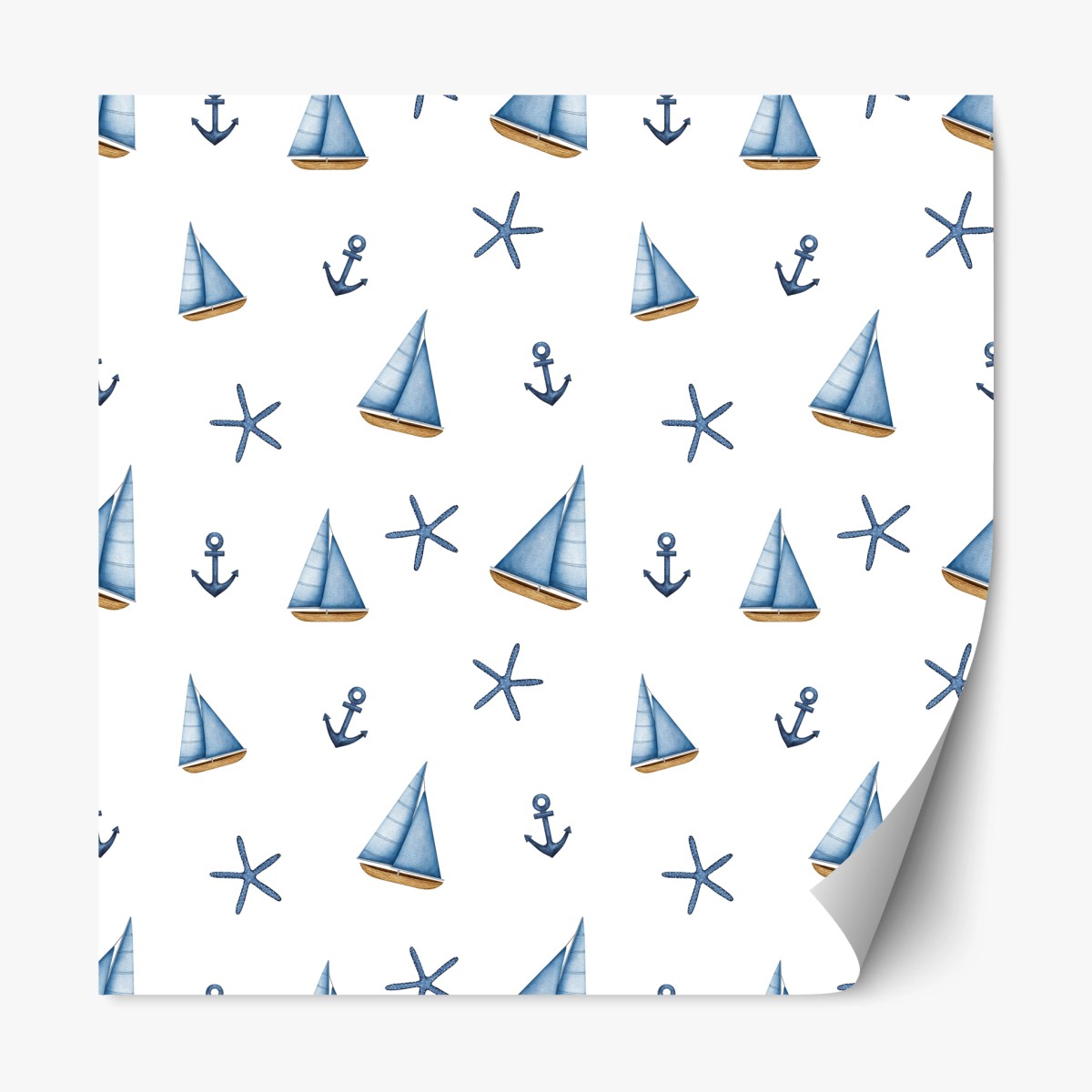 Repositionierbarer Aufkleber aquarell maritimes segelmuster – Wallnifity®