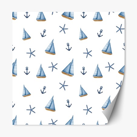 Repositionierbarer Aufkleber aquarell maritimes segelmuster – Wallnifity®