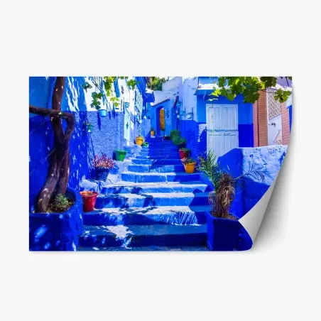 Repositionierbarer Aufkleber blaue treppen in Chefchaouen, Marokko – Wallnifity®