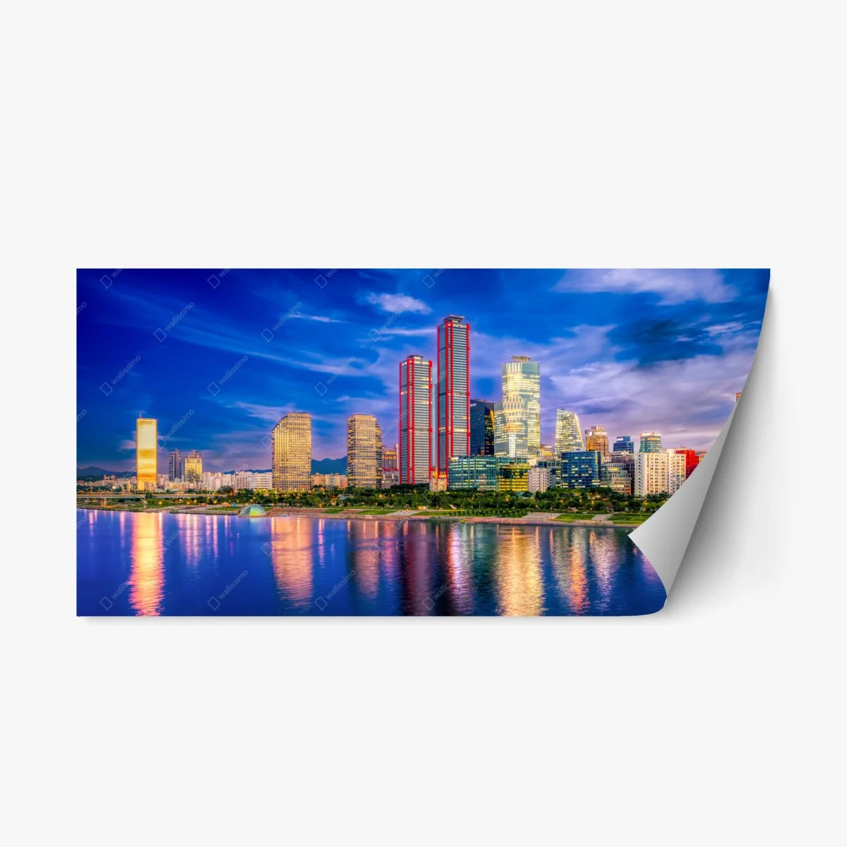 Repositionierbarer Aufkleber lebendige stadtskyline bei dämmerung – Wallnifity® Repositionierbarer Aufkleber lebendige stadtskyline bei dämmerung – Wallnifity®