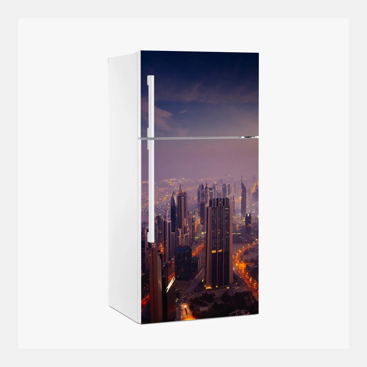Kühlschrankaufkleber abendliche stadtskyline mit leuchtenden lichtern – Wallnifity® Kühlschrankaufkleber abendliche stadtskyline mit leuchtenden lichtern – Wallnifity®