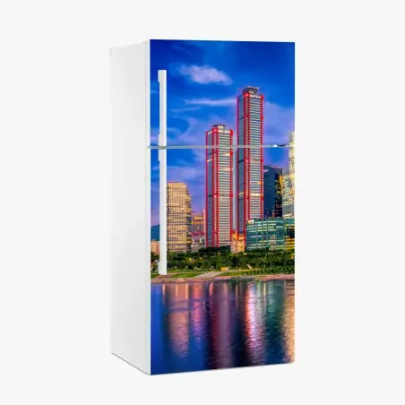 Kühlschrankaufkleber lebendige stadtskyline bei dämmerung – Wallnifity®