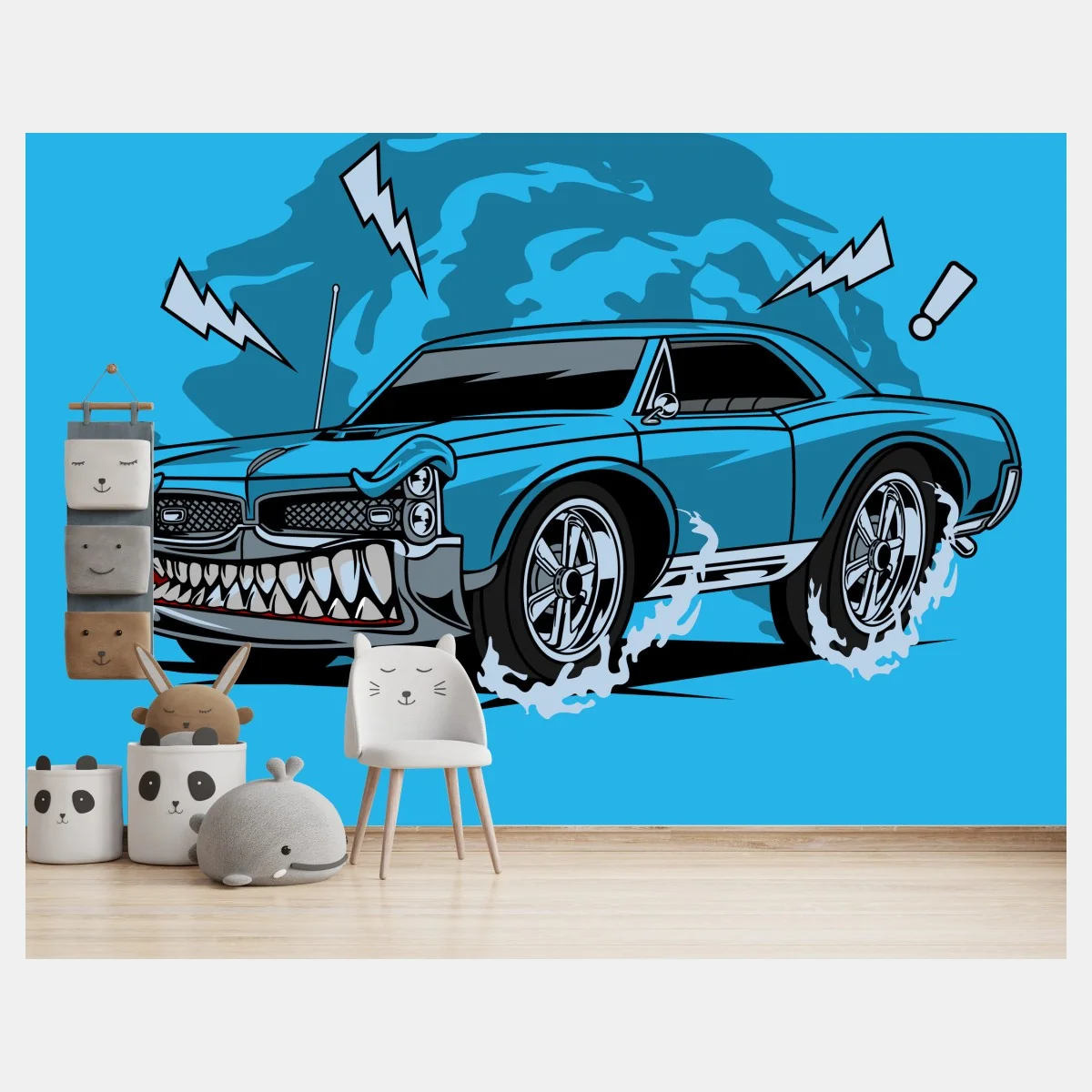 Fototapete blauer muscle car pop-art illustration – Wallnifity® Fototapete blauer muscle car pop-art illustration – Wallnifity®