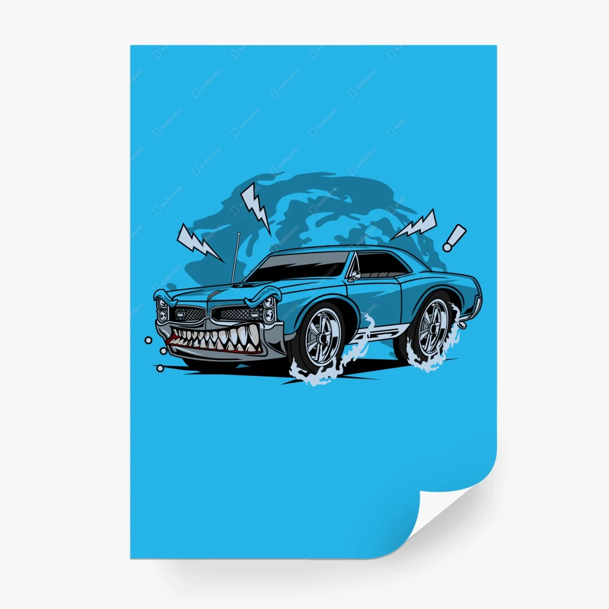 Fototapete blauer muscle car pop-art illustration – Wallnifity® Fototapete blauer muscle car pop-art illustration – Wallnifity®